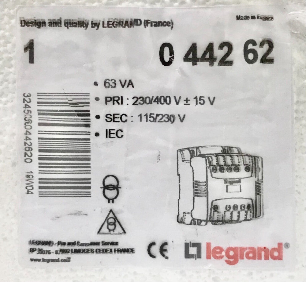 LEGRAND 0 442 62 63 VA Transformer 044262 DW Rail Mount Primary 230/400