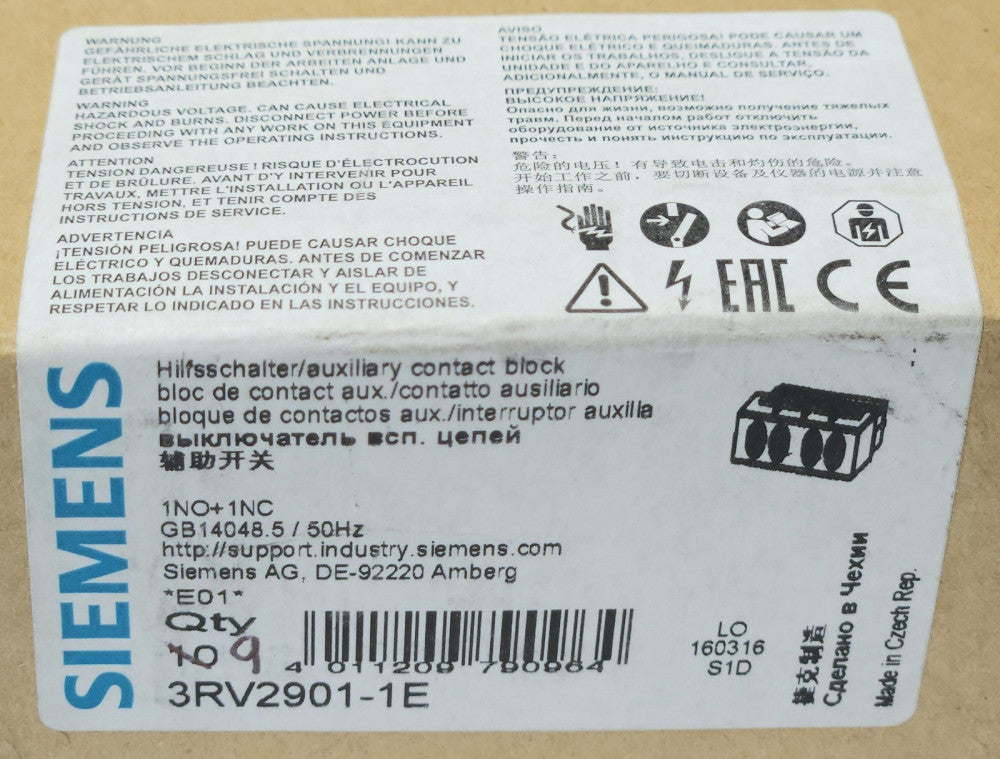 BOX OF 9 SIEMENS 3RV2901 1E 1 NO 1 NC Auxiliary Contact Block
