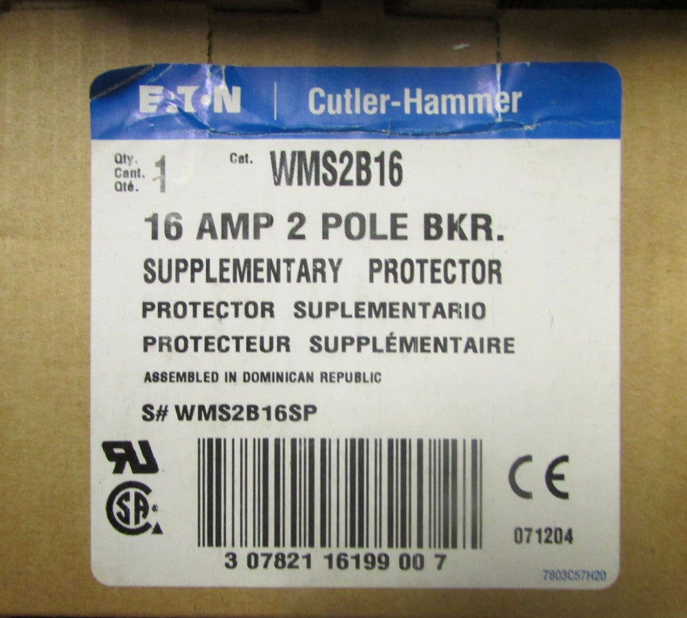 EATON CUTLER HAMMER WMS2B16 Supplementary Protector Breaker 2P 16A WMS2B16SP