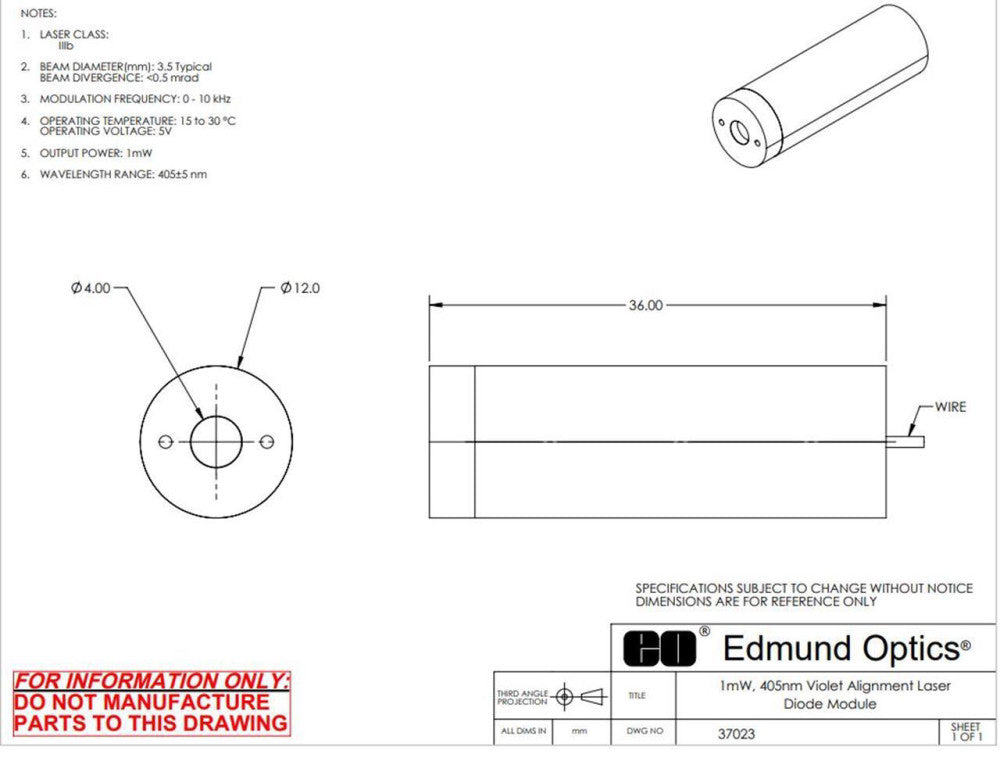 EDMUND OPTICS 37023 1mW 405nm Violet Alignment Laser Diode Module