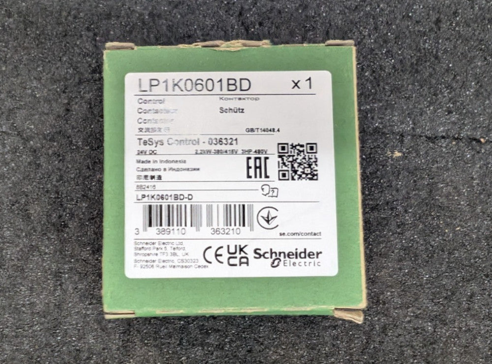 New, Schneider Electric, LP1K0601BD, CONTACTOR 6A AC3 2.2KW 24VDC COI