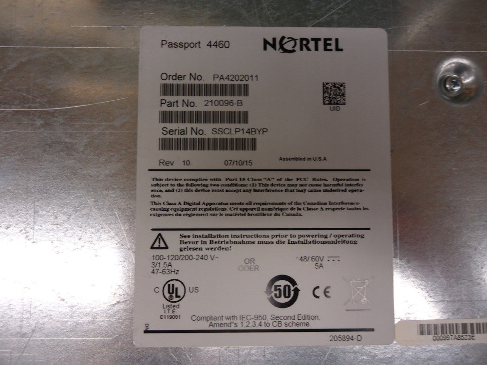 PA4202011 NORTEL NETWORKS PASSPORT 4460 DC CLK SYNC BASE BRAND NEW!