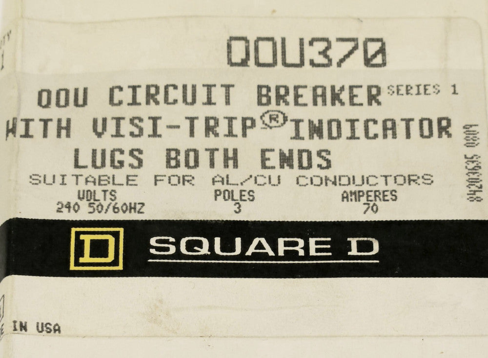 SQUARE D QOU370 3 Pole 70 AMP Type QOU Circuit Breaker