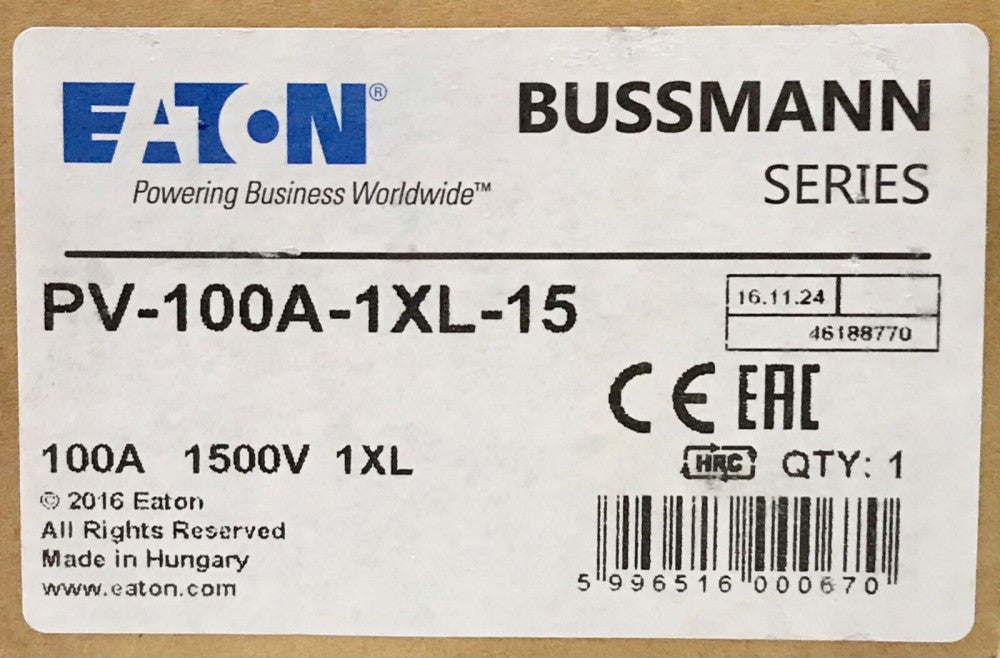 EATON BUSSMANN PV 100A 1XL 15 100 AMP 1500 V Ceramic Solar Fuse 1XL