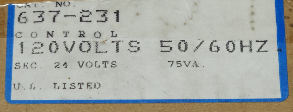 JEFFERSON ELECTRIC 637-231 Control Transformer 75 VA PRIMARY 120 VAC Secondary