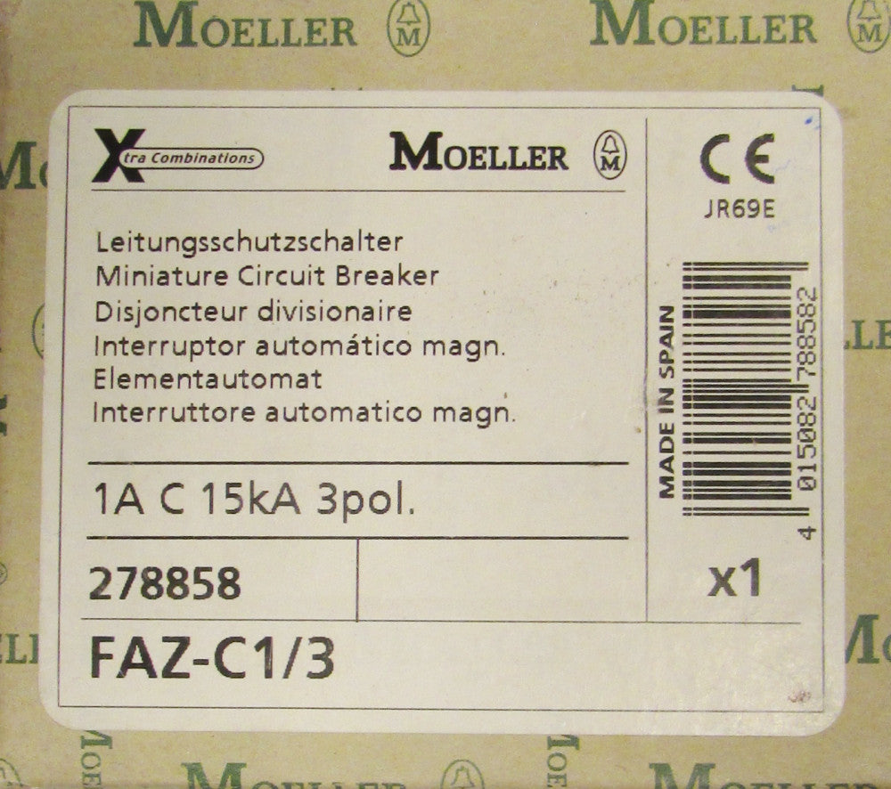 KLOCKNER MOELLER FAZ-C1/3 3 Pole 1 Amp X Pole Breaker FAZ C1 3 278858