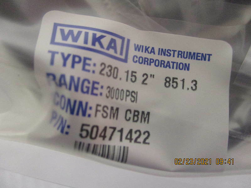 New, Wika, 230.15-2-CBM-FSM-0-3000-851.3, P/N 50471422, UHP Pressure Gauge 2"