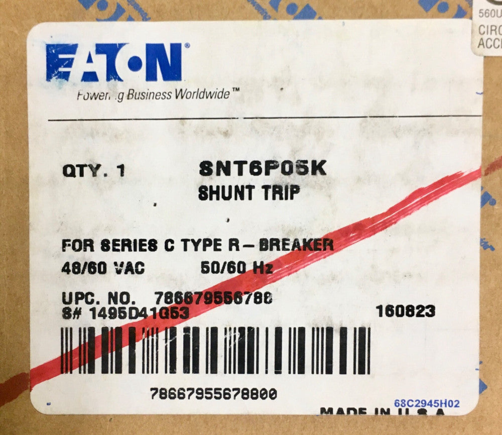 EATON CUTLER HAMMER SNT6P05K 48-60VAC R Frame Shunt Trip 1495D41G53 Type RD