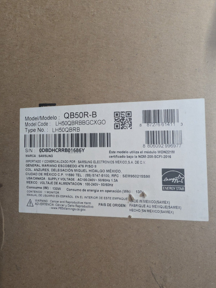 New, Samsung, QB50R-B, 50-inch Commercial 4K UHD LED LCD Display, 350 NIT