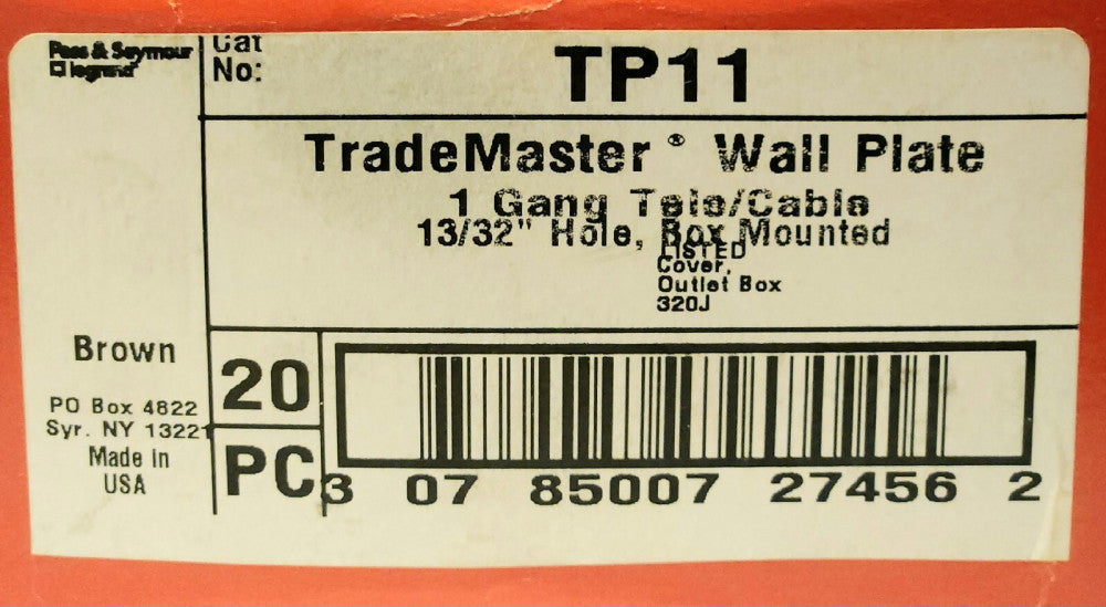 BOX OF 20 PASS SEYMOUR LEGRAND TALL TRADE MASTER Wall Plate Single Gang 13/31"