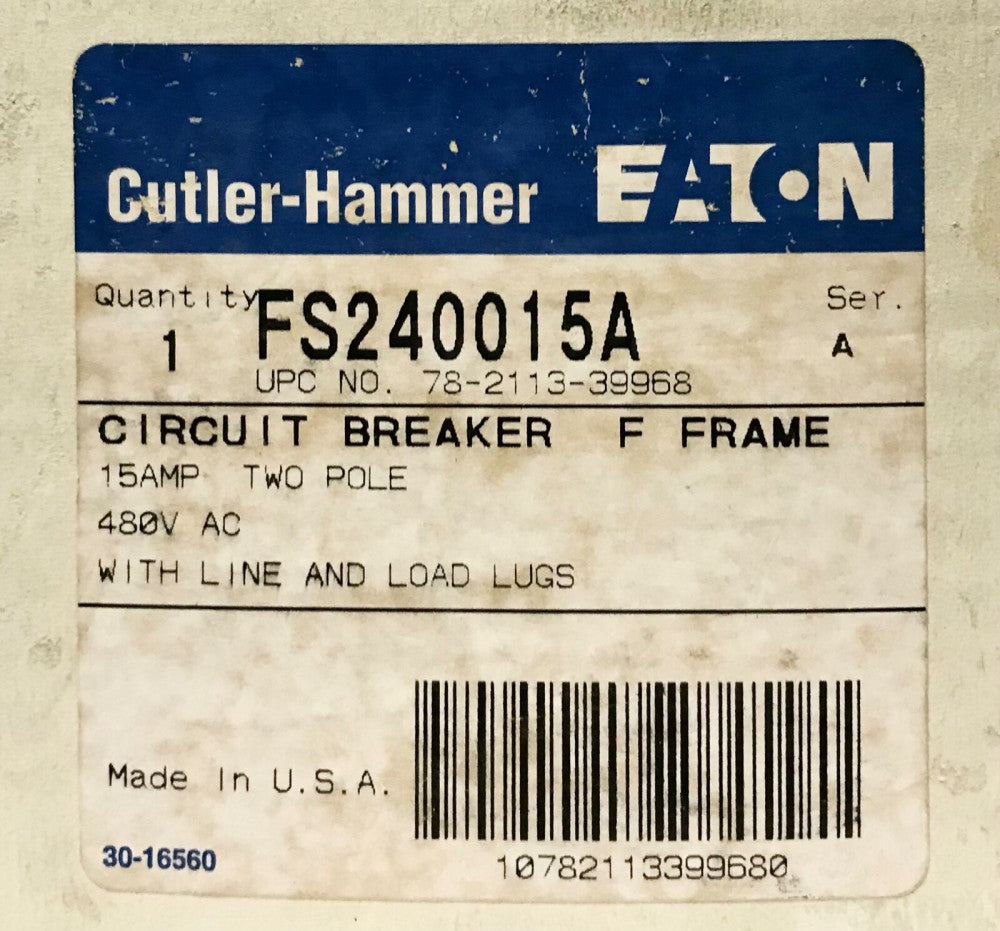 EATON CUTLER HAMMER FS240015A 2 Pole 15 AMP F Frame Type FS Circuit Breaker