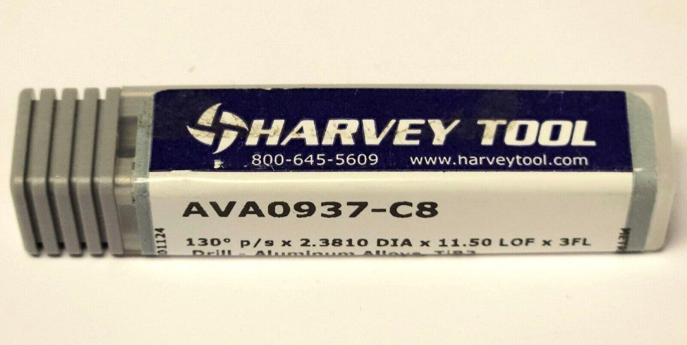 HARVEY TOOL AVA0937 C8 130° P/S X 2.3810 DIA X 11.50 LOF X 3FL Metric Drill