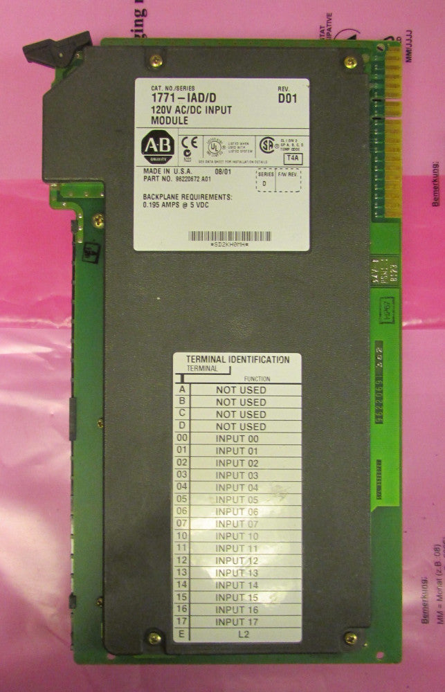 ALLEN BRADLEY 1771 IAD Series D Rev D01 120V Input Module