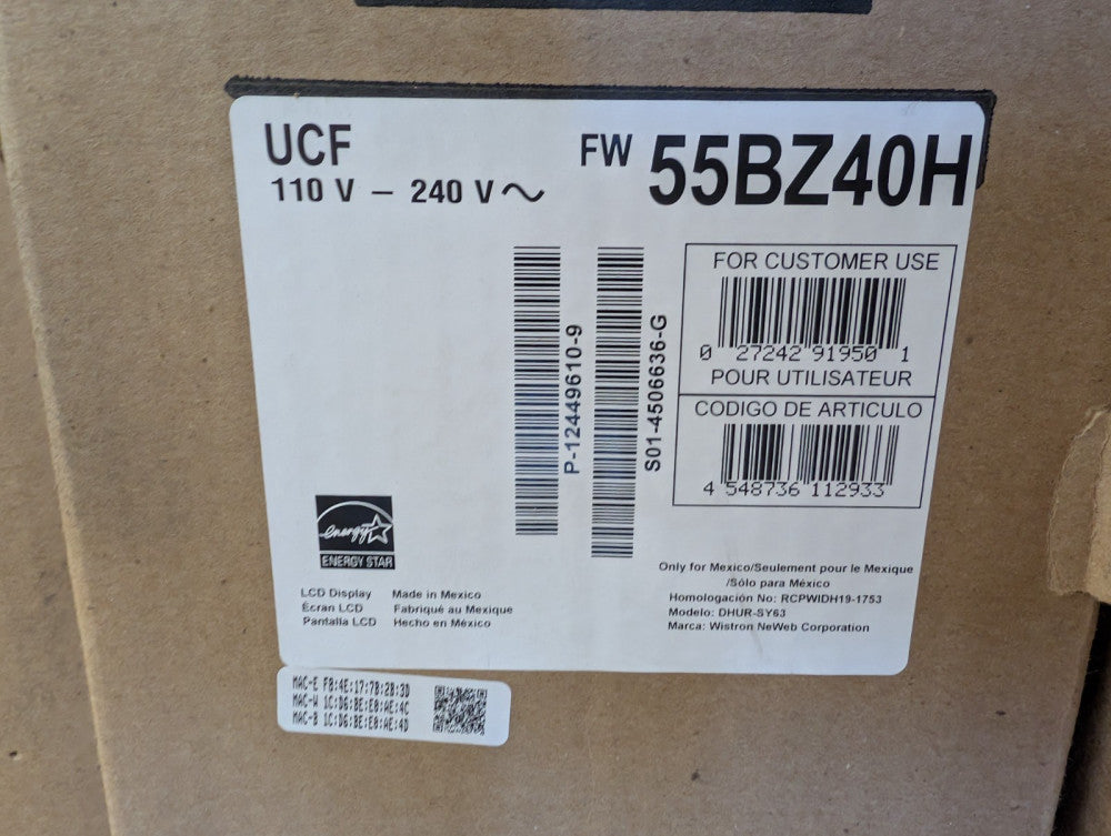 New, Sony, 55BZ40H, Bravia 55" LED-backlit LCD display - 4K - digital signage