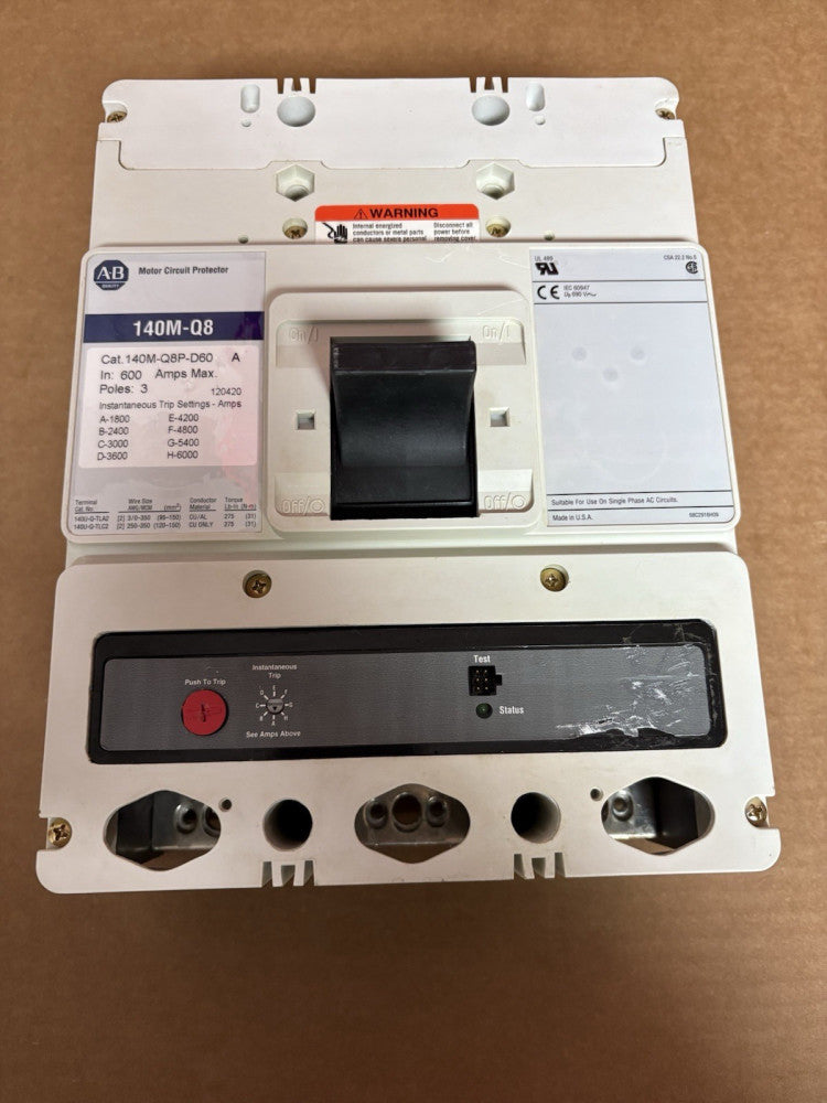 ALLEN BRADLEY 140M Q8P D60 3 Pole 600 AMP 140M-Q8 Motor Circuit Protector
