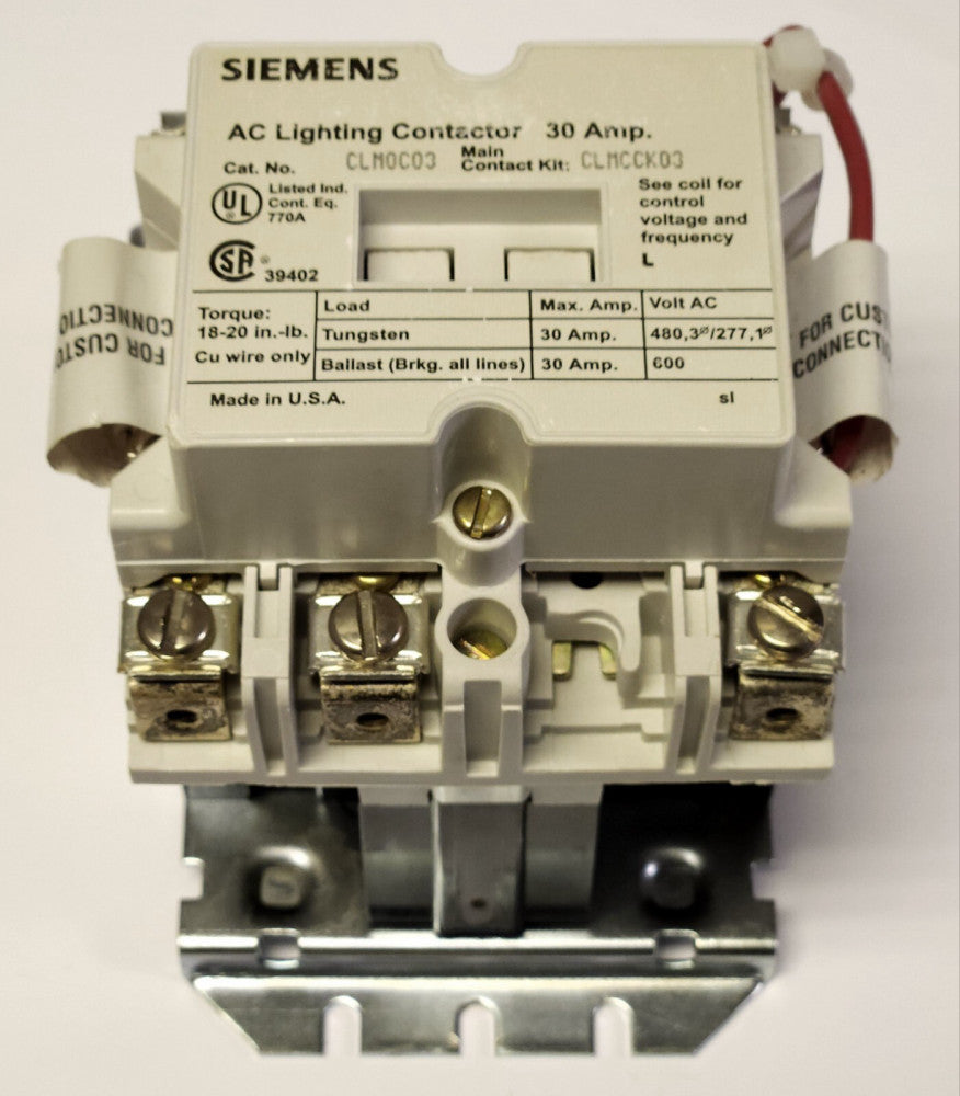 SIEMENS CLM0C03 24 Volt 3 Pole 30 AMP AC Lighting Contactor