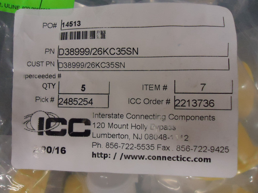 D38999/26KC35SN AERO CONN PLUG 22POS STRAIGHT W/SCKT BRAND NEW!