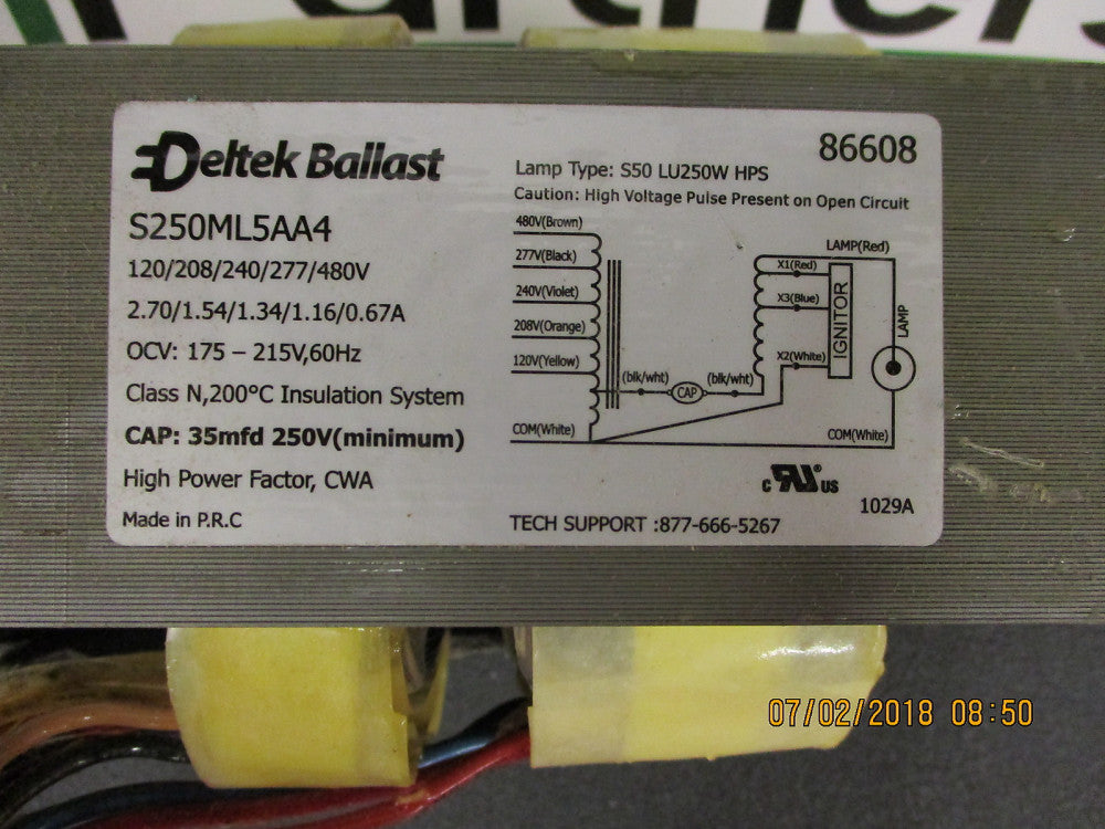 86608 Deltek High Pressure Sodium Ballast: 250 Watt S50 Lamp BRAND NEW!