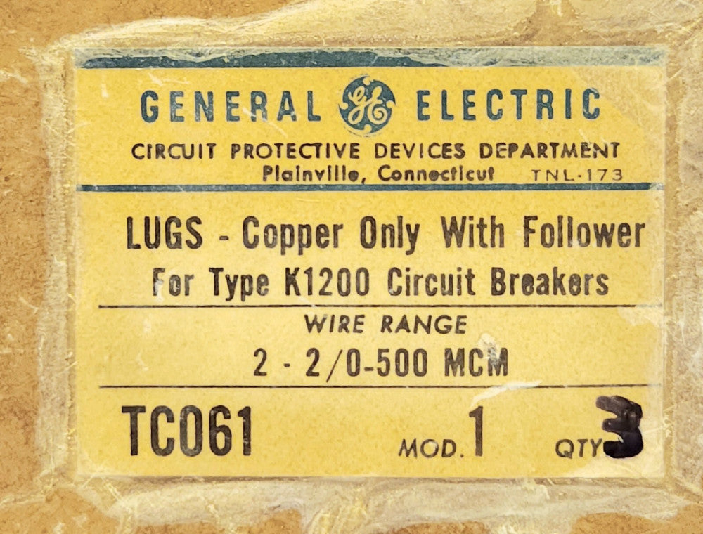 BOX OF 3 GENERAL ELECTRIC TC061 K1200 CU Copper Lug Terminal 2-2/0 500 MCM