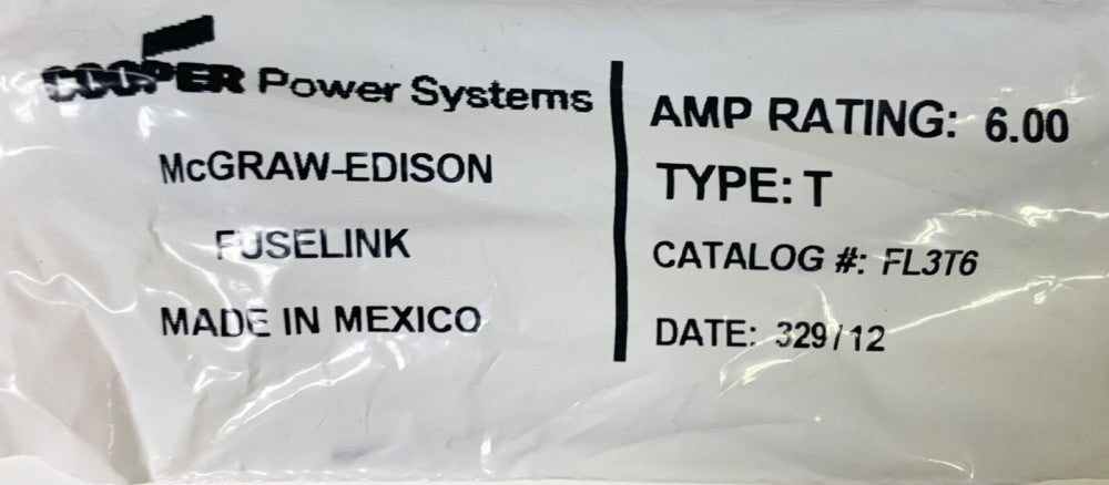 COOPER McGraw Edison FL3T6 Type T 6 AMP Fuse Link