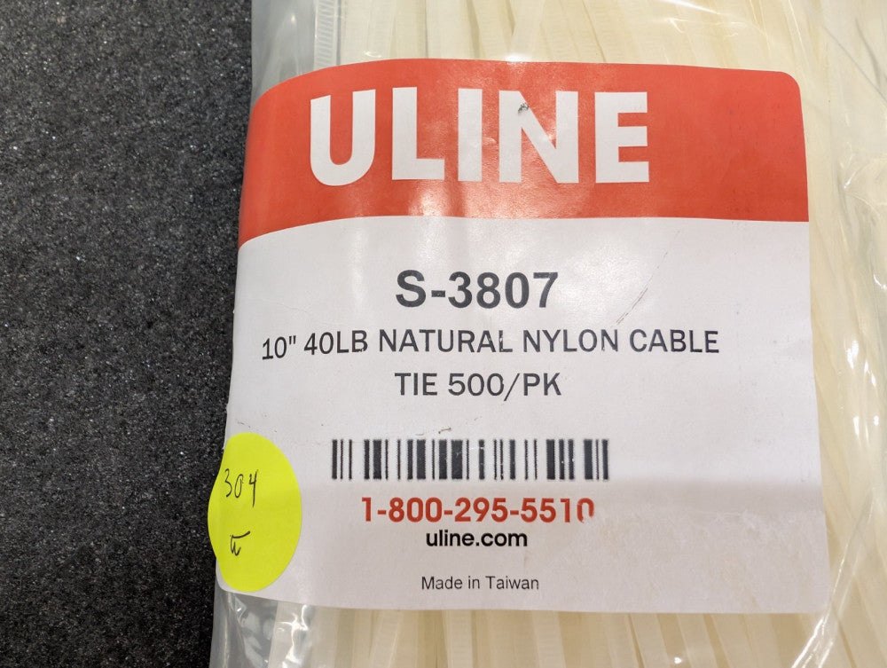 New, Uline, S-3807, 40LB NATURAL NYLON CABLE TIE 10 INCH - Lot of 304pcs