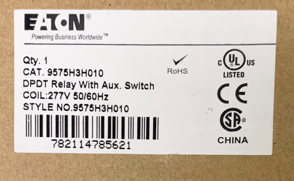 EATON 9575H3H010 DPDT Relay 277 VDC With Auxiliary Switch