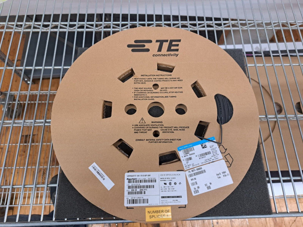 New, TE Connectivity, V4-1.5-0-SP-SM, HEATSHRINK 0.075" BLACK- 200 meter reel