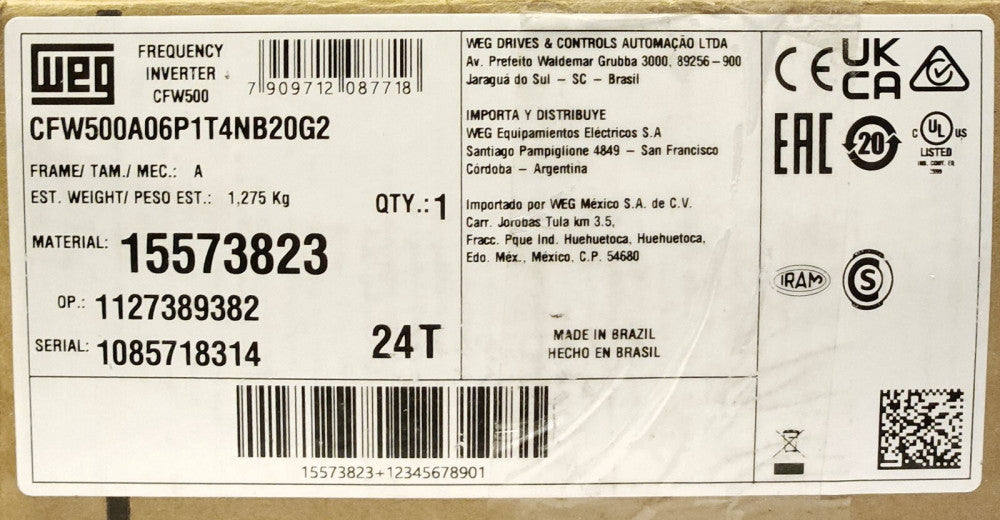 WEG CFW500A06P1T4NB20G2 Frequency Inverter Drive Controller CFW500 380-480 VAC