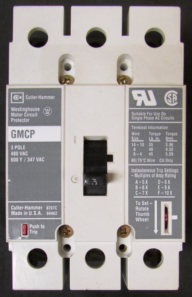 CUTLER HAMMER GMCP003A0C GMCP Motor Circuit Protector 3 Amp