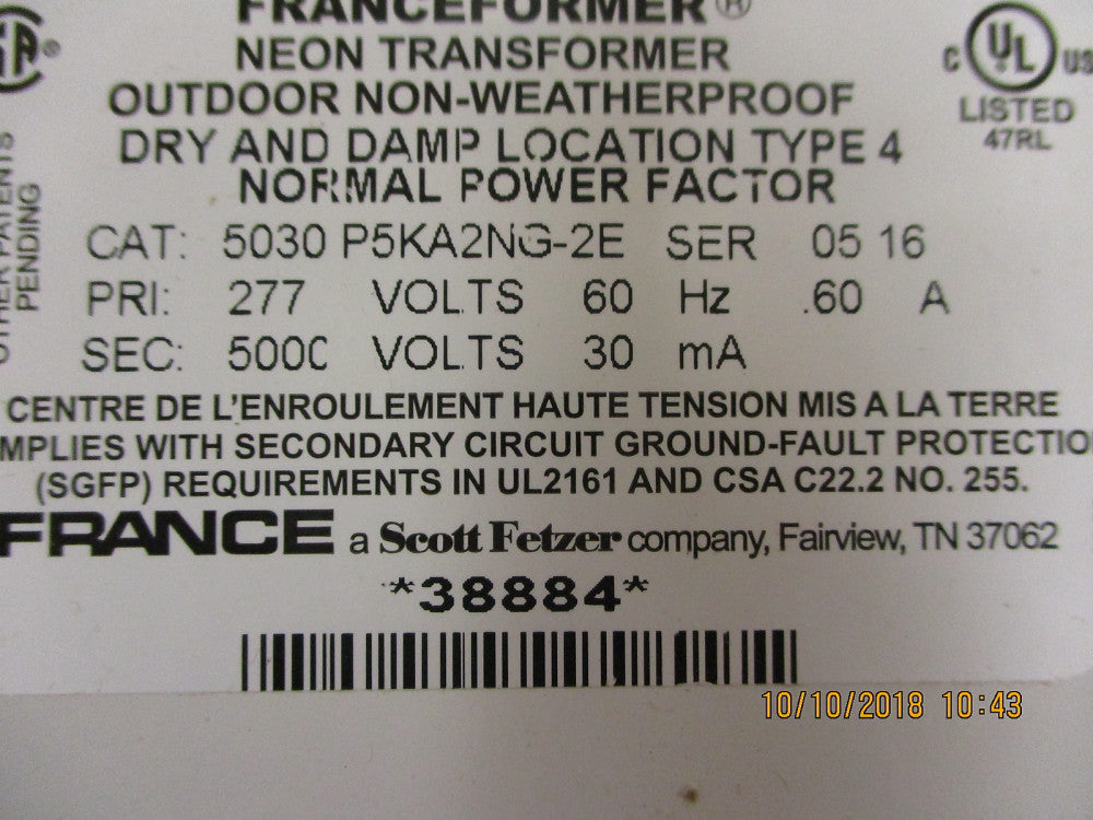 38884 France Sign ENCLOSED NPF 30MA 277V BRAND NEW!
