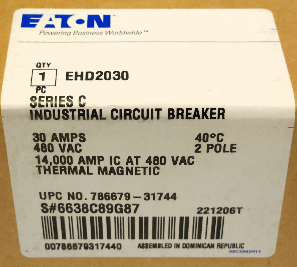 EATON CUTLER HAMMER EHD2030 2 Pole 30 AMP Type EHD Circuit Breaker