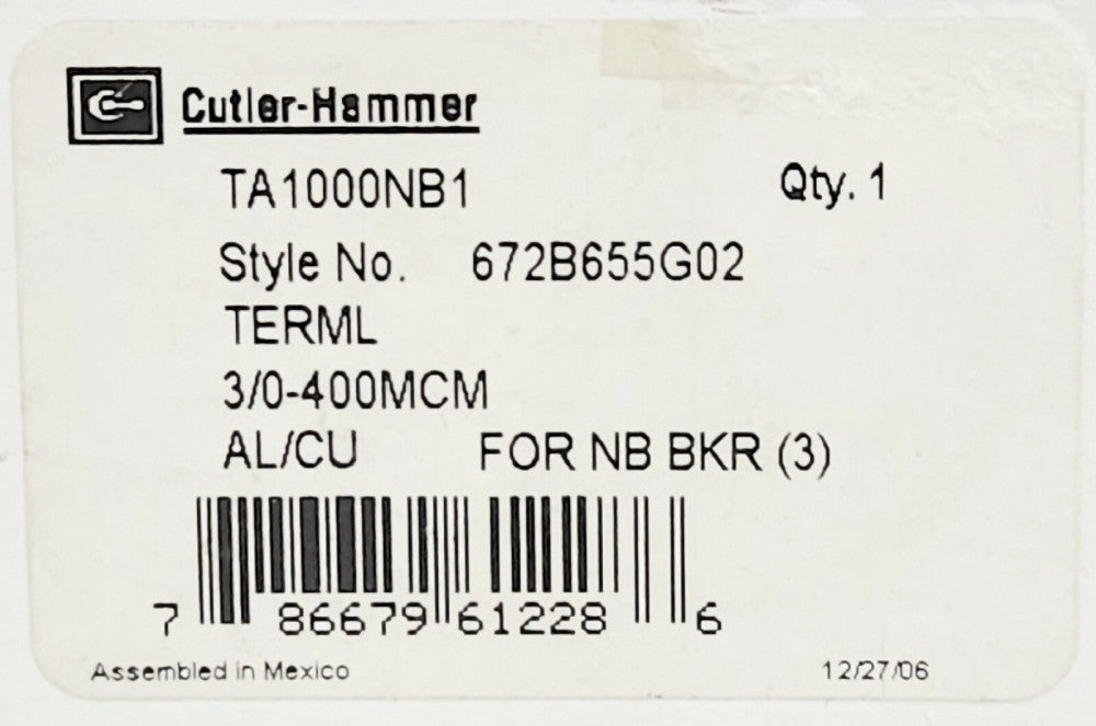 EATON CUTLER HAMMER TA100NB1 N Frame Type NB ND HND NC Breaker Lug Terminal