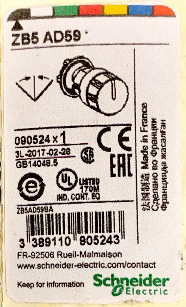 SCNEIDER ELECTRIC ZB5 AD59 3 Position Spring Return Left And Right Round Knob