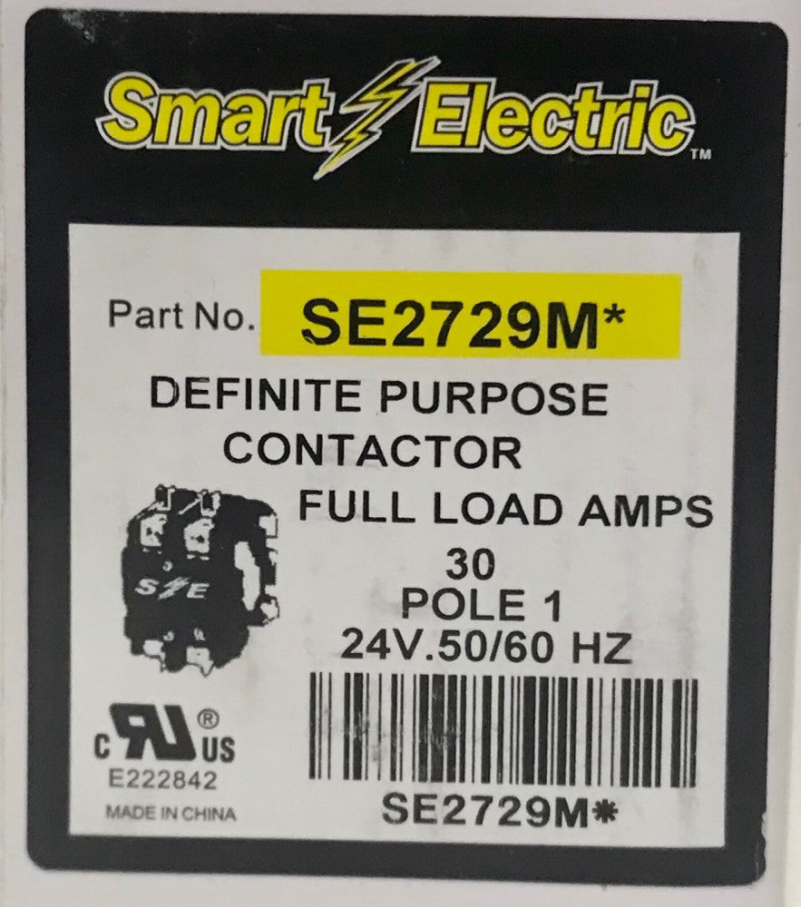 SM SMART ELECTRIC SE2729M Single Pole 30 AMP 24 VOLT Contactor Definite Purpose