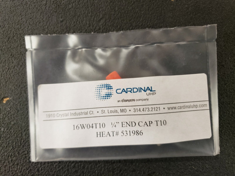 NEW, CARDINAL UHP, 16W-04-T10, Tubular Fitting, End Cap, .250" (.035"), 25 in
