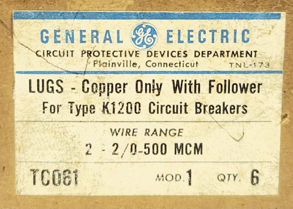 BOX OF 6 GENERAL ELECTRIC TC061 K1200 CU Copper Lug Terminal 2-2/0 500 MCM
