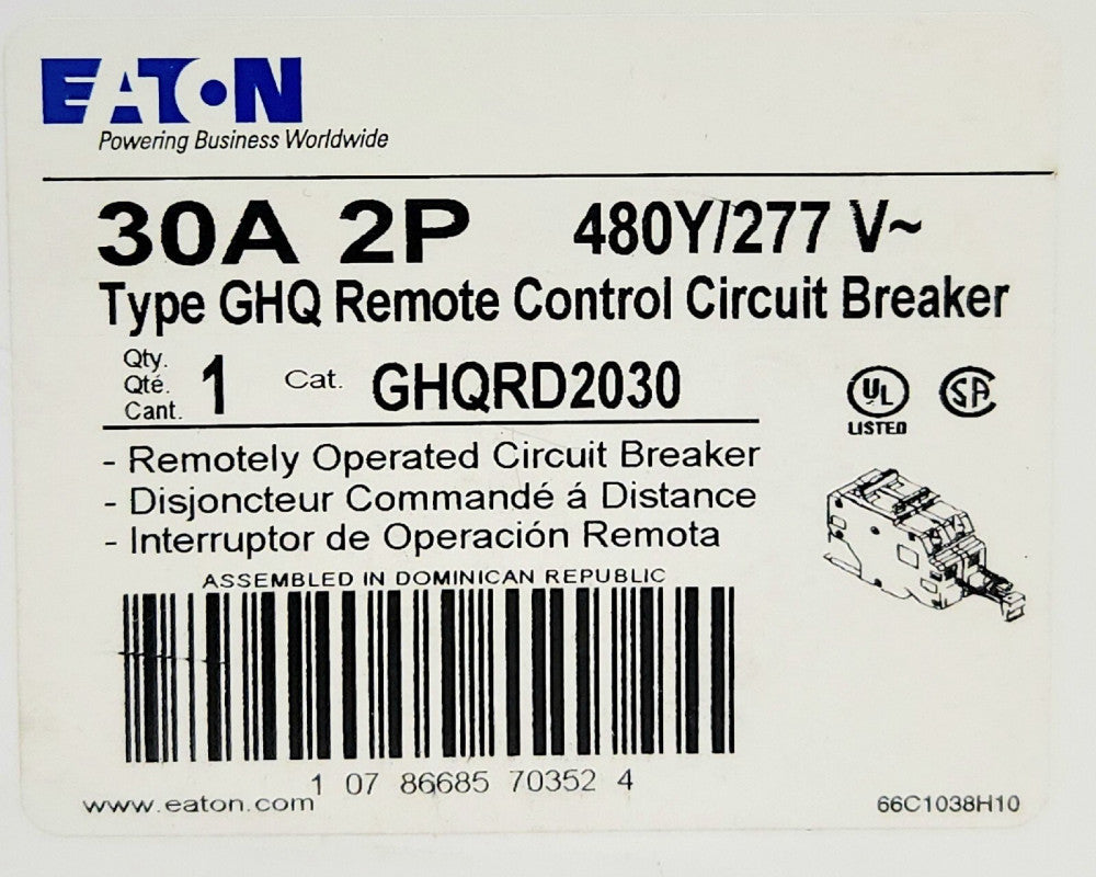 EATON GHQRD2030 2 Pole 30 AMP Type GHQ Remotely Operated Circuit Breaker