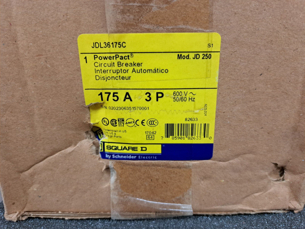 New, Schneider Electric, JDL36175C, Molded Case Circuit Breaker 600V 175A
