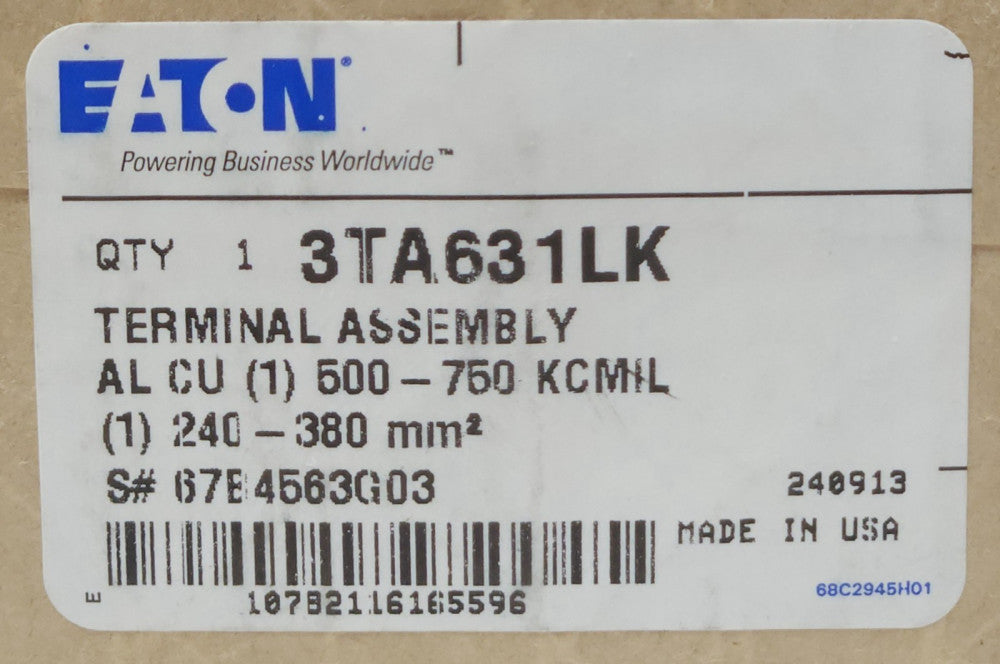 EATON CUTLER HAMMER 3TA631LK Type LG LGH & POWER DEFENSE PDG3 Breaker Lug Kit