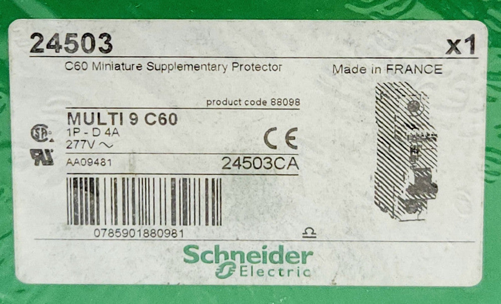 SEALED SCHNEIDER ELECTRIC 24503 Multi 9 C60 D4A Single Pole 4 AMP Miniature