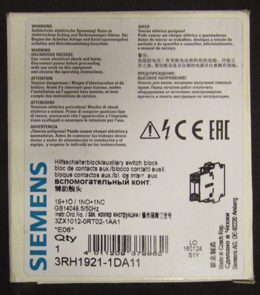 SIEMENS 3RH1921 IDA11 Side Mount Auxiliary Contact