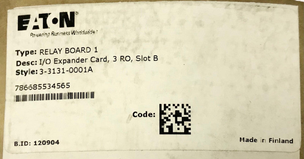 EATON 3 3131 0001A RELAY BOARD 1 I/O Expander Card 3 RO Slot B 786685534565