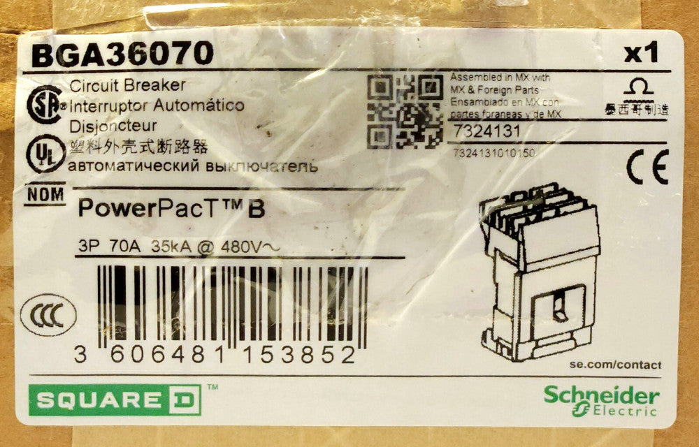 SQUARE D SCHNEIDER ELECTRIC BGA36070 3 Pole 70 AMP Type BGA POWER PACT HACR
