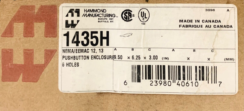 HAMMOND 1435H 6 Unit 6 Hole Pushbutton Station Enclosure 9.50 X 6.25X3 Inch