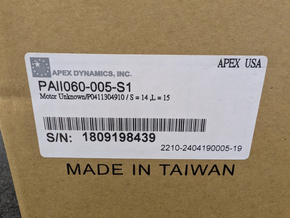 New, Apex Dynamics, PAII060-005-S1, PAII SERIES INLINE PLANETARY GEARBOX