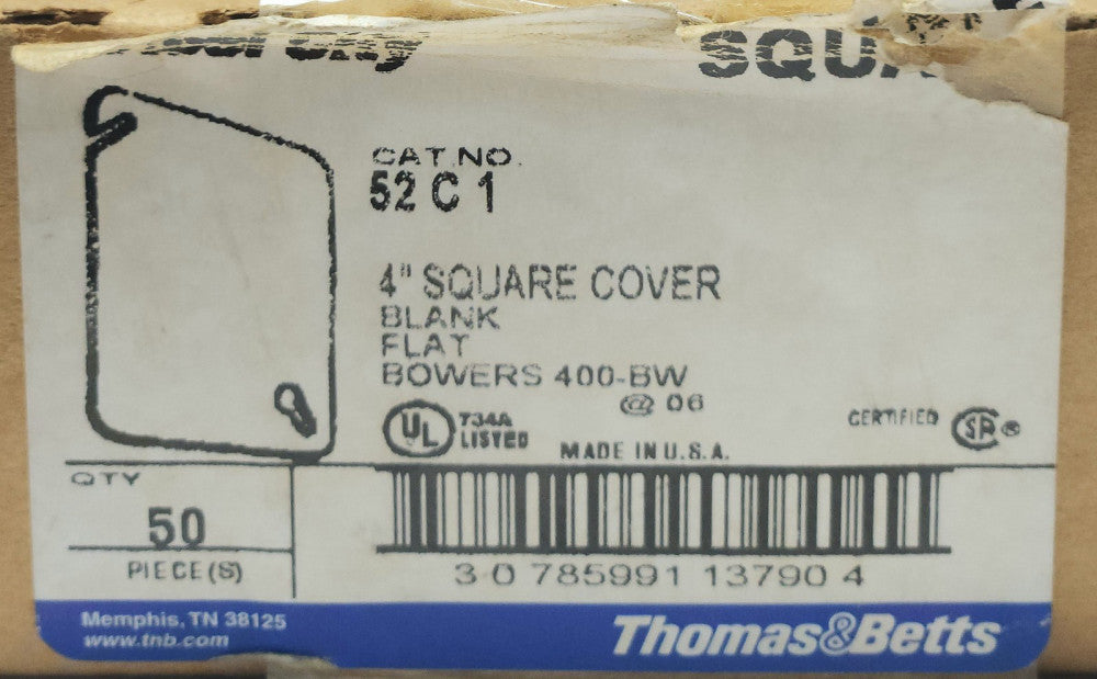 BOX OF 14 STEEL CITY THOMAS & BETTS 52C1 4" Square Cover Flat Bowers 400-BW