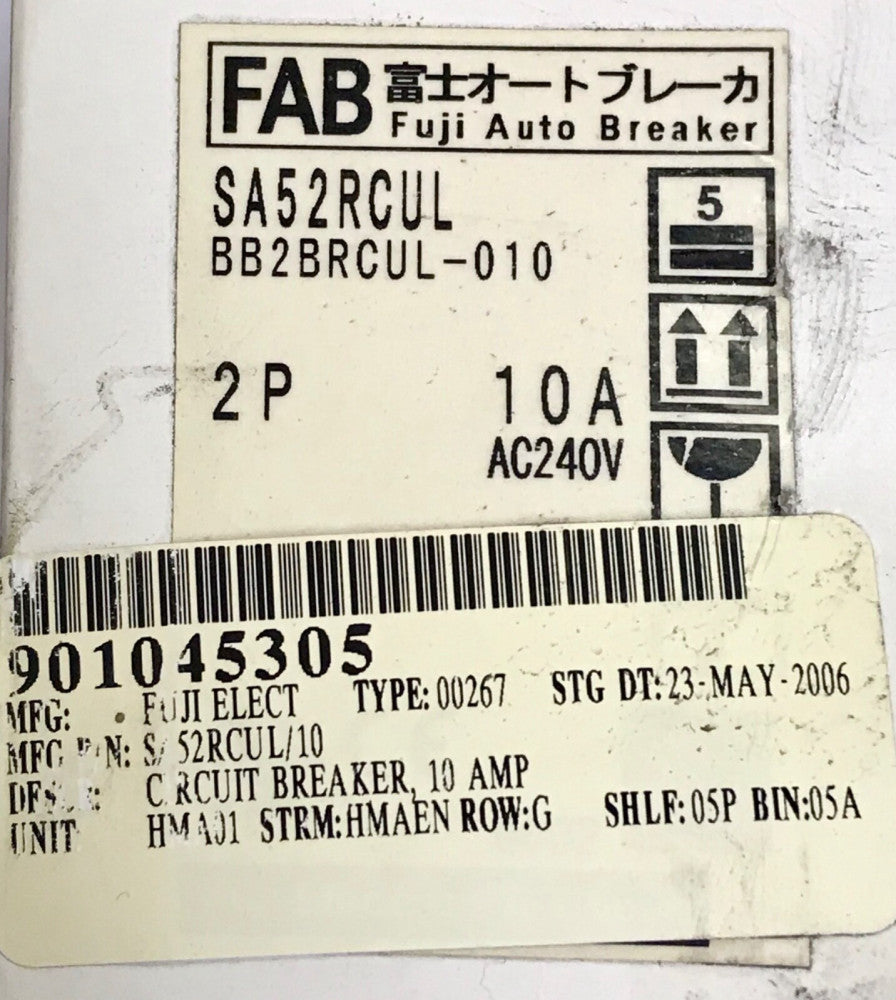 FAB FUJI Auto Breaker SA52RCUL BB2BRCUL-010 2 Pole 10 AMP 240 VAC
