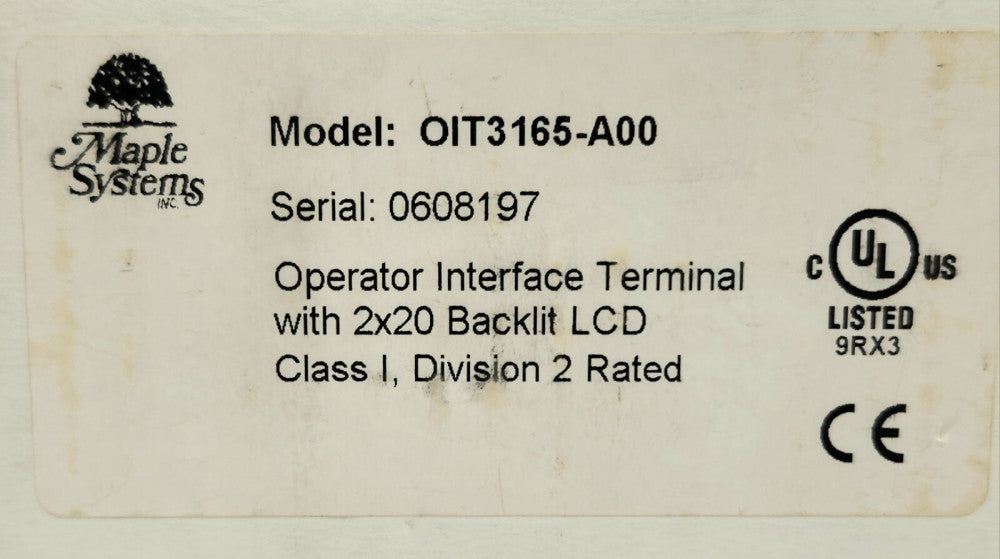 MAPLE SYSTEMS OIT3165 A00 Operator Interface Terminal 2x20 Backlit LCD