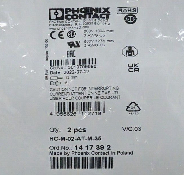 New, Phoenix Contact, 1417392, MODULE MALE 2POS SCREW - Lot of 2pcs