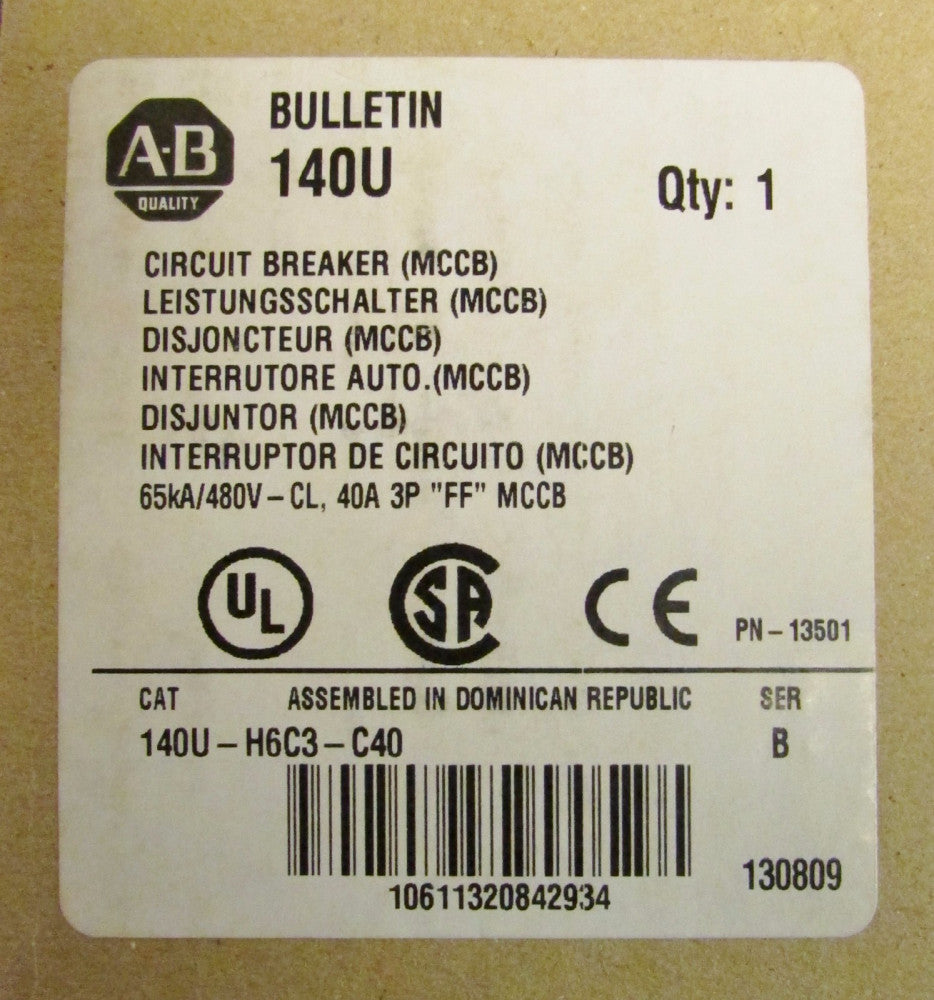 ALLEN BRADLEY 140U H6 Circuit Breaker 3 Pole 40 Amp 140U H6C3 C40